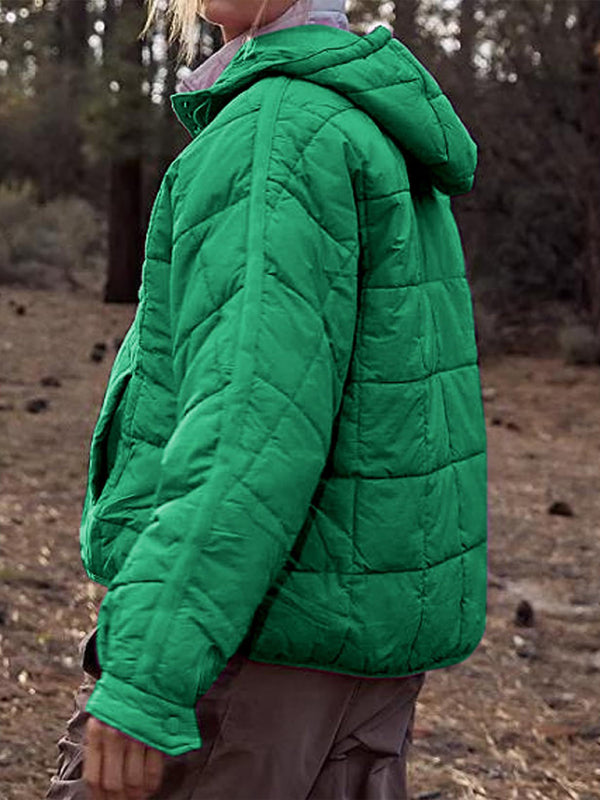 Solid Color Hooded Cotton Foldable Padded Pullover Pocket Long Sleeve Jacket