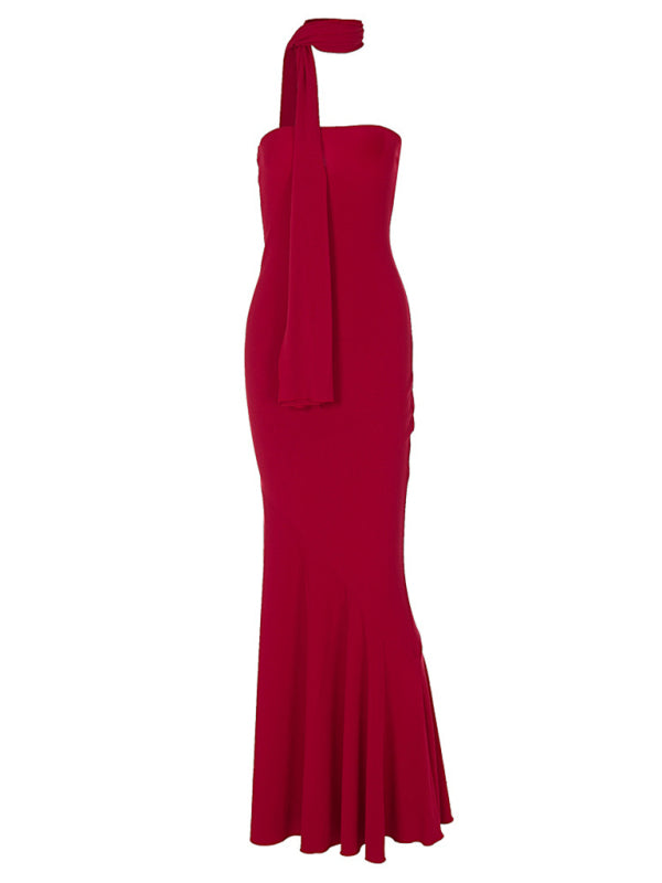 Stunning halter hemline shawl dress in Red & White ~ Holiday Party & Wedding Perfect