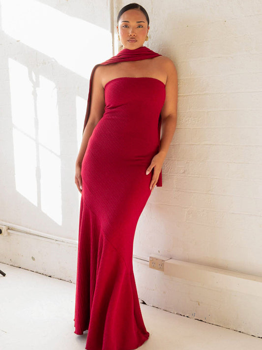 Stunning halter hemline shawl dress in Red & White ~ Holiday Party & Wedding Perfect