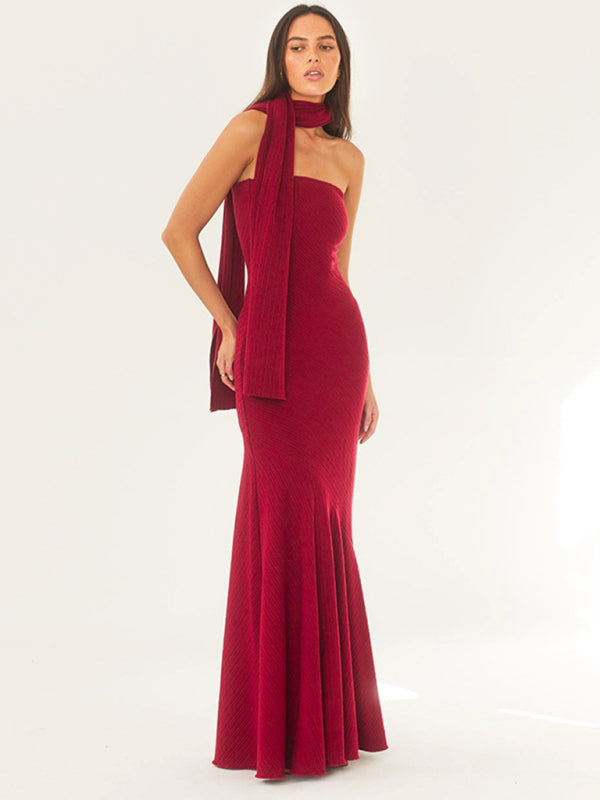 Stunning halter hemline shawl dress in Red & White ~ Holiday Party & Wedding Perfect