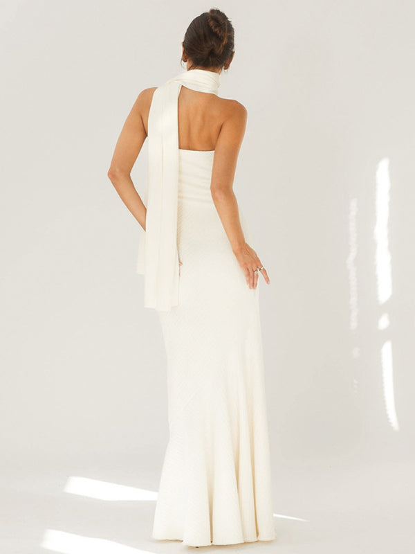 Stunning halter hemline shawl dress in Red & White ~ Holiday Party & Wedding Perfect