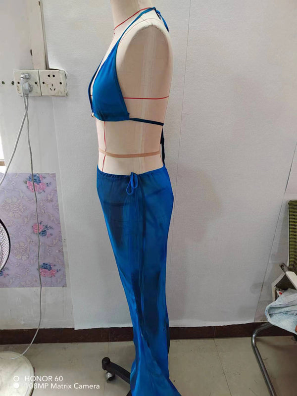 Women's new printed sexy bikini strappy skirt casual suit