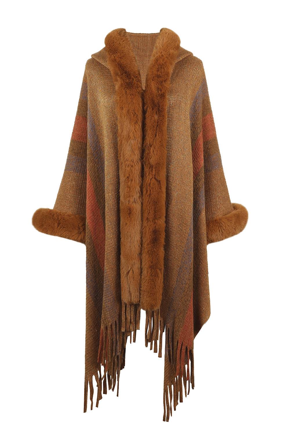 Color Block Fringe Detail Poncho 4 Color Styles to Choose! - OCEANE