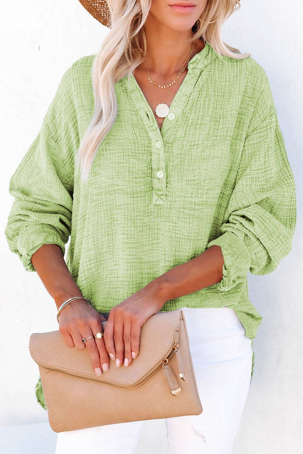 Buttoned Long Sleeve Blouse - OCEANE