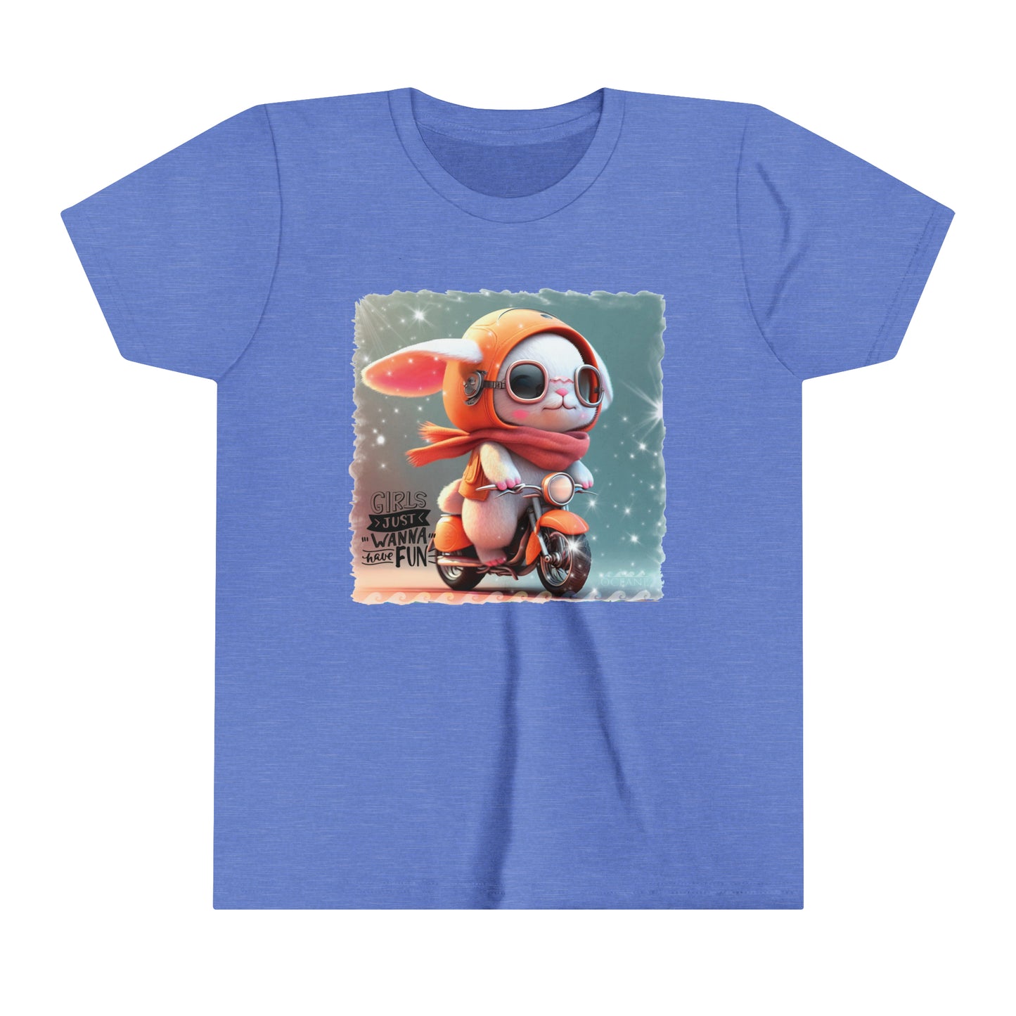 ADORABLE ROADSTER BUNNY GIRLS JUST WANNA HAVE FUN Ocean Wave Youth Short Sleeve Tee - OCEANE