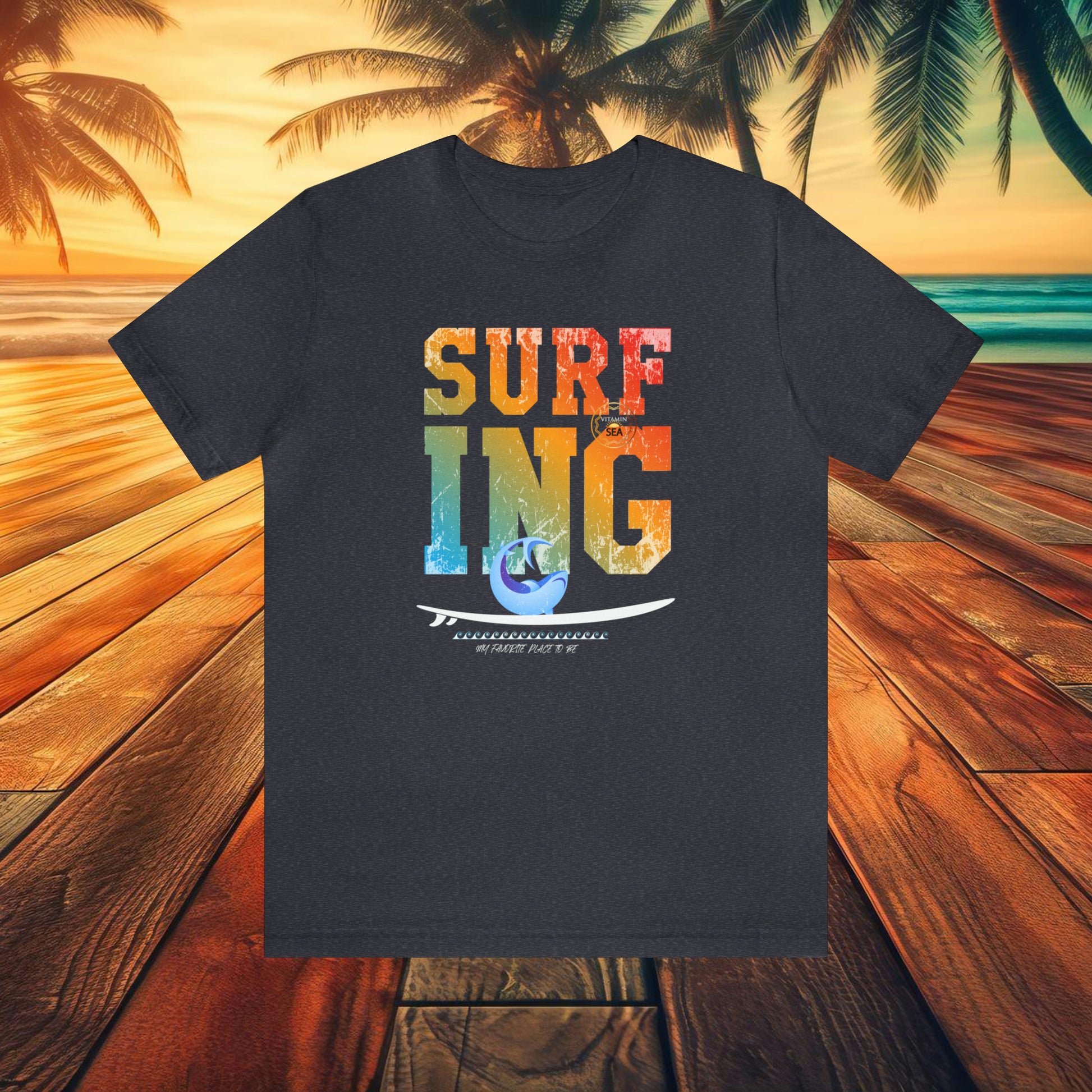 SURFING My Favorite Place To Be Jersey Short Sleeve Shark Tee Black & Dark Colors - OCEANE