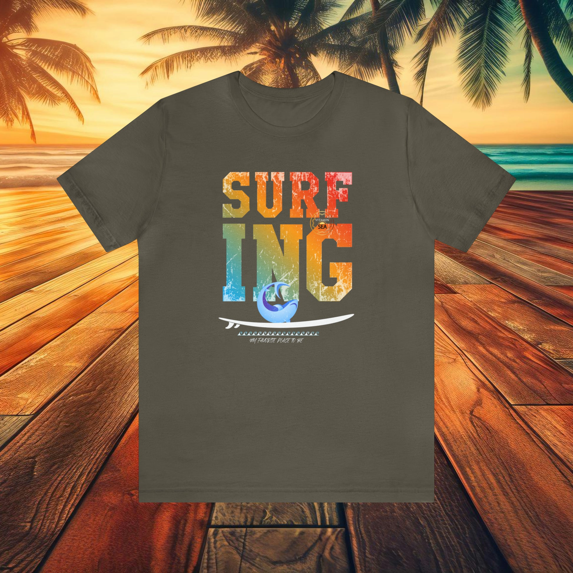 SURFING My Favorite Place To Be Jersey Short Sleeve Shark Tee Black & Dark Colors - OCEANE