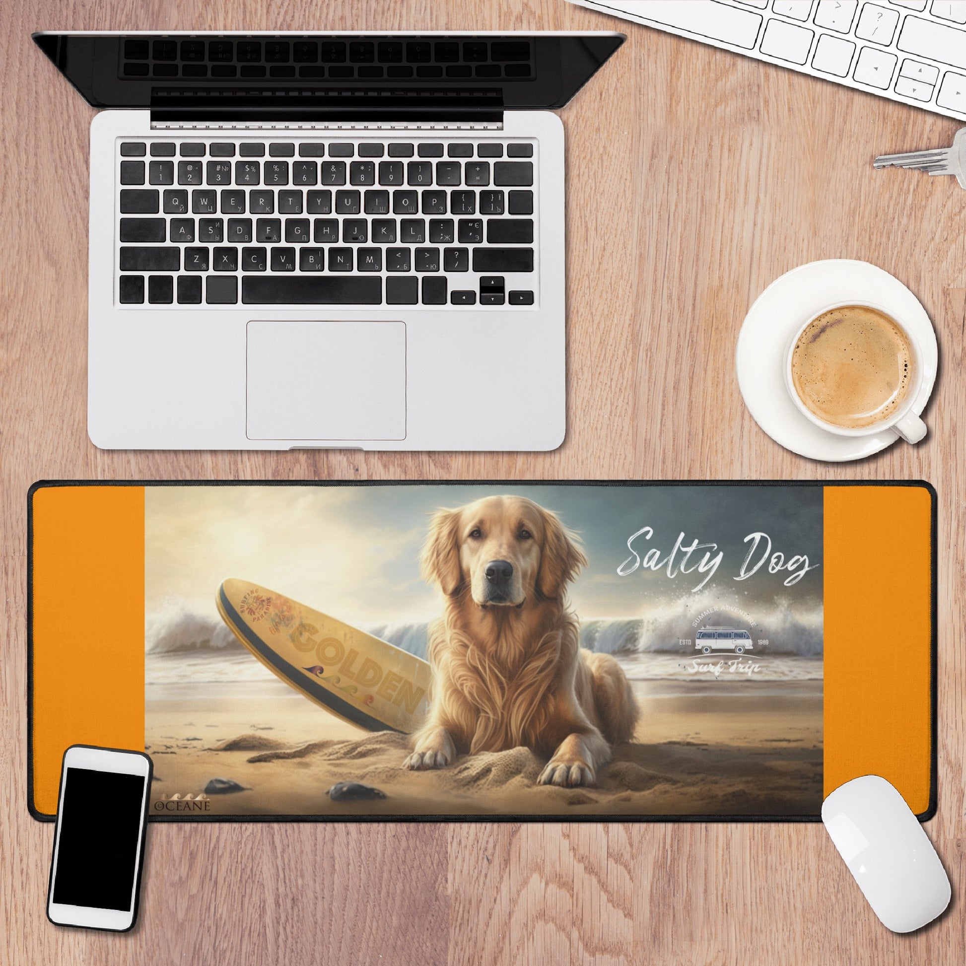 Life is Golden Get Salty Dog XL Orange Mouse Mat for Computer & Office Decor - OCEANE