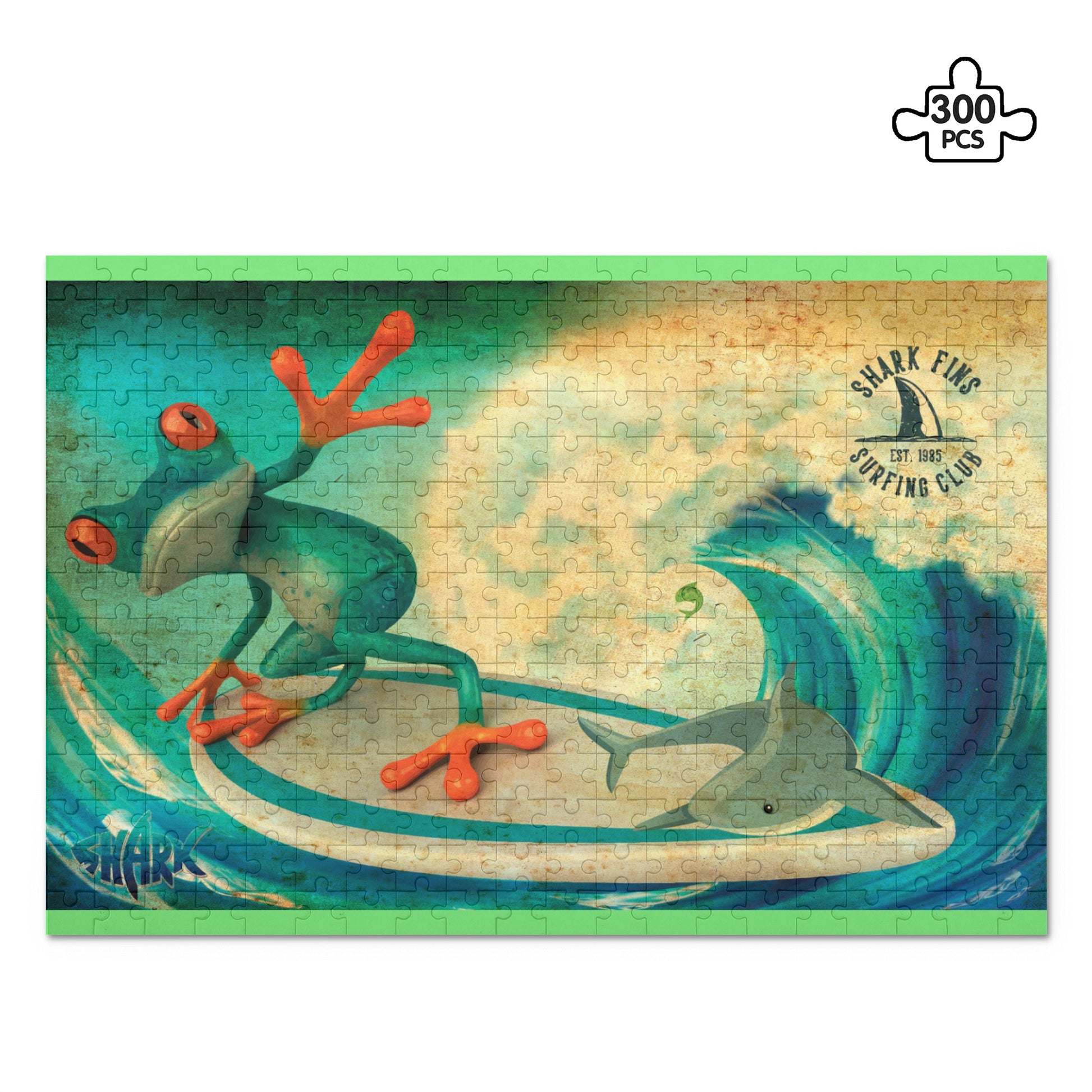 Jigsaw Puzzle Game Wooden Ocean Surf Shark Beach Surfing Frog CHOOSE A COLOR FUN PICK! (300 Pcs) - OCEANE