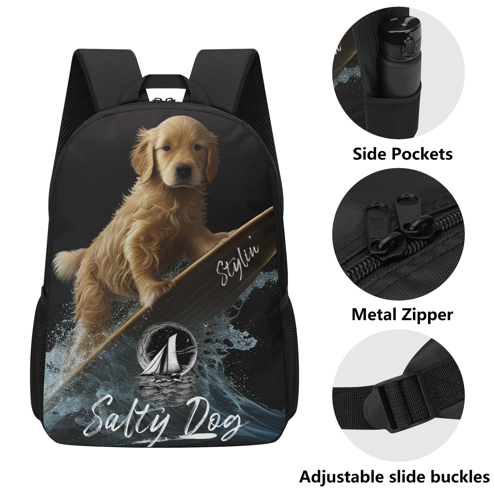 Puppy Backpack Surfing Style Kids Adult 17 Inch School Backpack - OCEANE