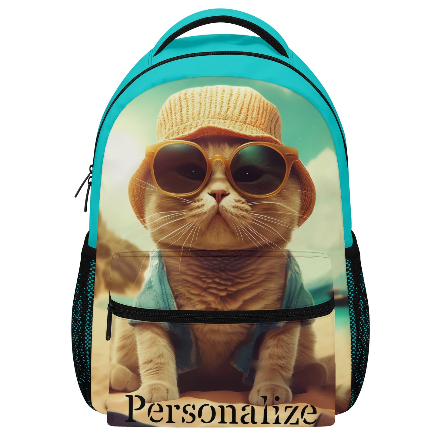 Personalized Backpack Beach Kitty Cat Casual Style School Supply Bag - OCEANE