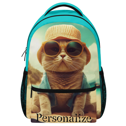 Personalized Backpack Beach Kitty Cat Casual Style School Supply Bag - OCEANE