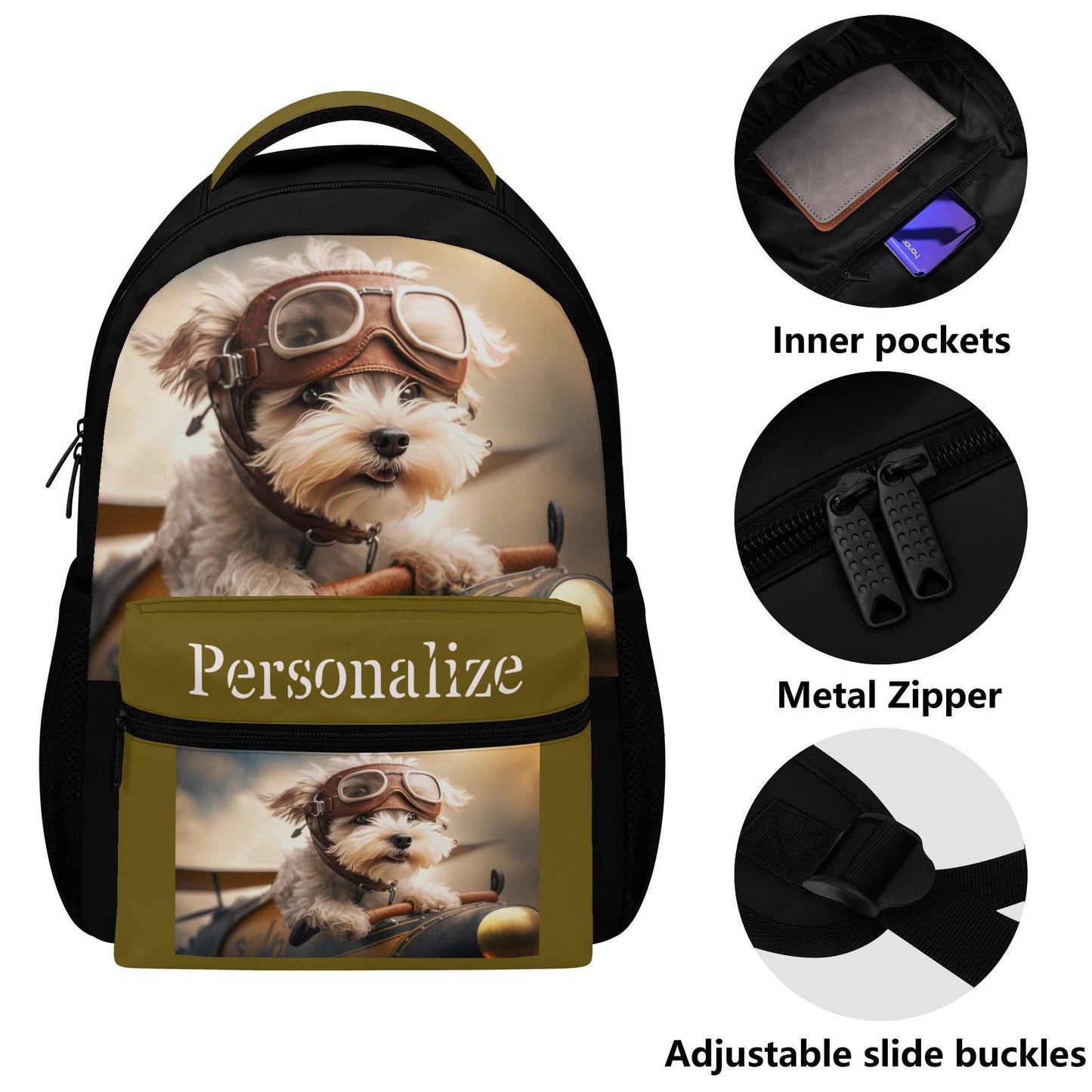 Backpack Puppy Dog Pilot Casual Style School Supply Bag - OCEANE