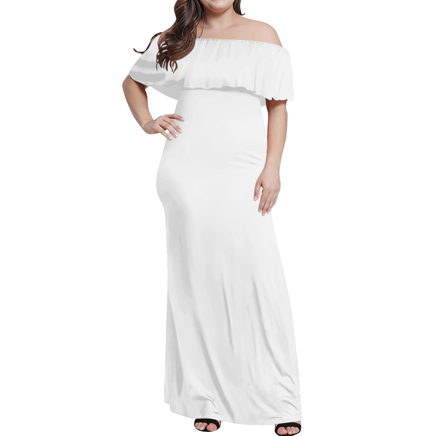 Womens Off-shoulder All Occasion Long Dress for Beach and Fine Dining in White, Teal & Black - OCEANE