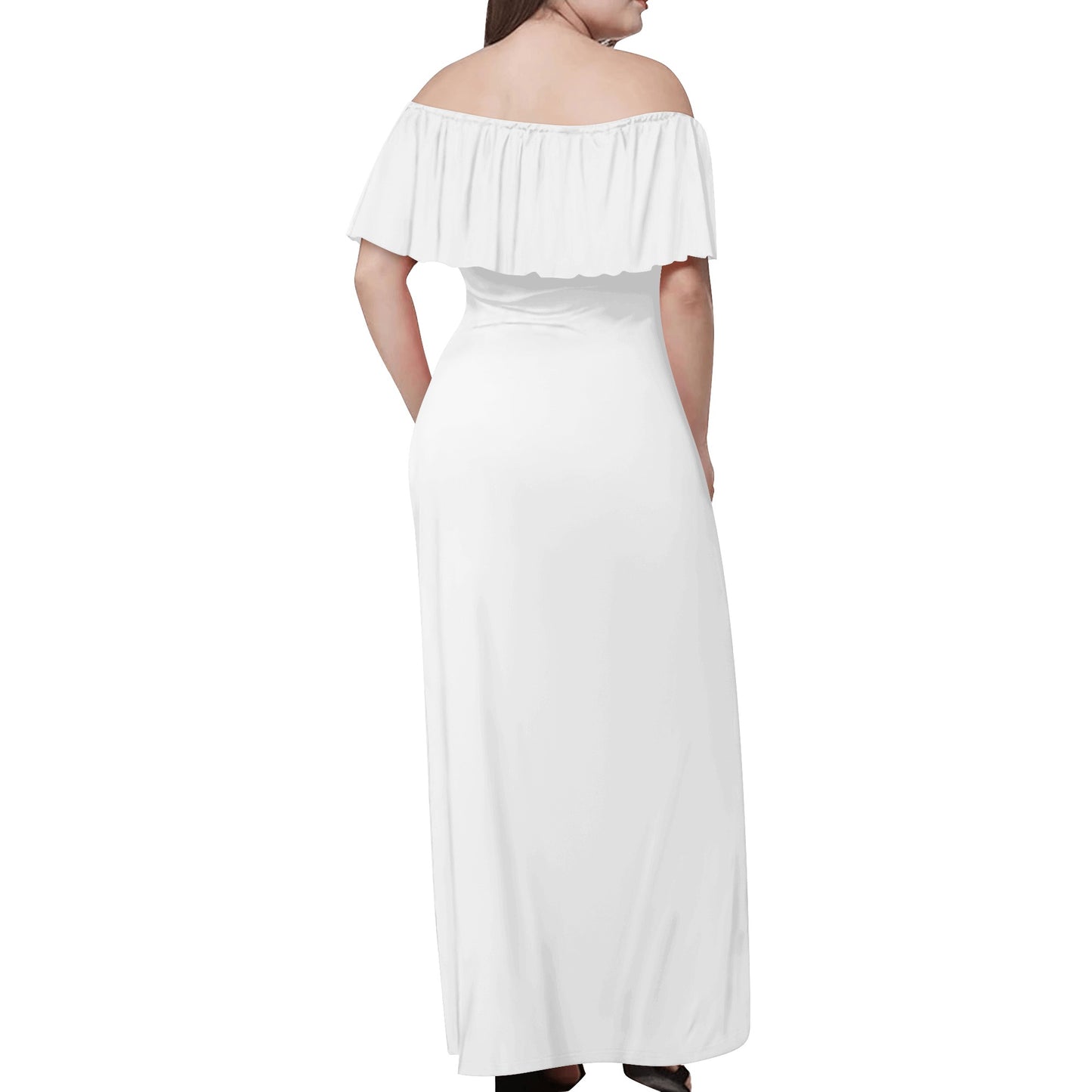 Womens Off-shoulder All Occasion Long Dress for Beach and Fine Dining in White, Teal & Black - OCEANE