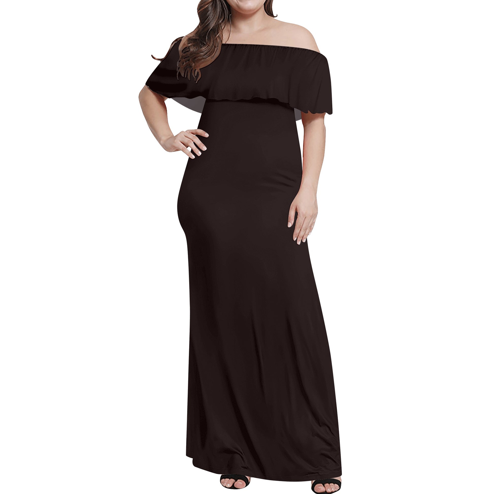 Womens Off-shoulder All Occasion Long Dress for Beach and Fine Dining in White, Teal & Black - OCEANE