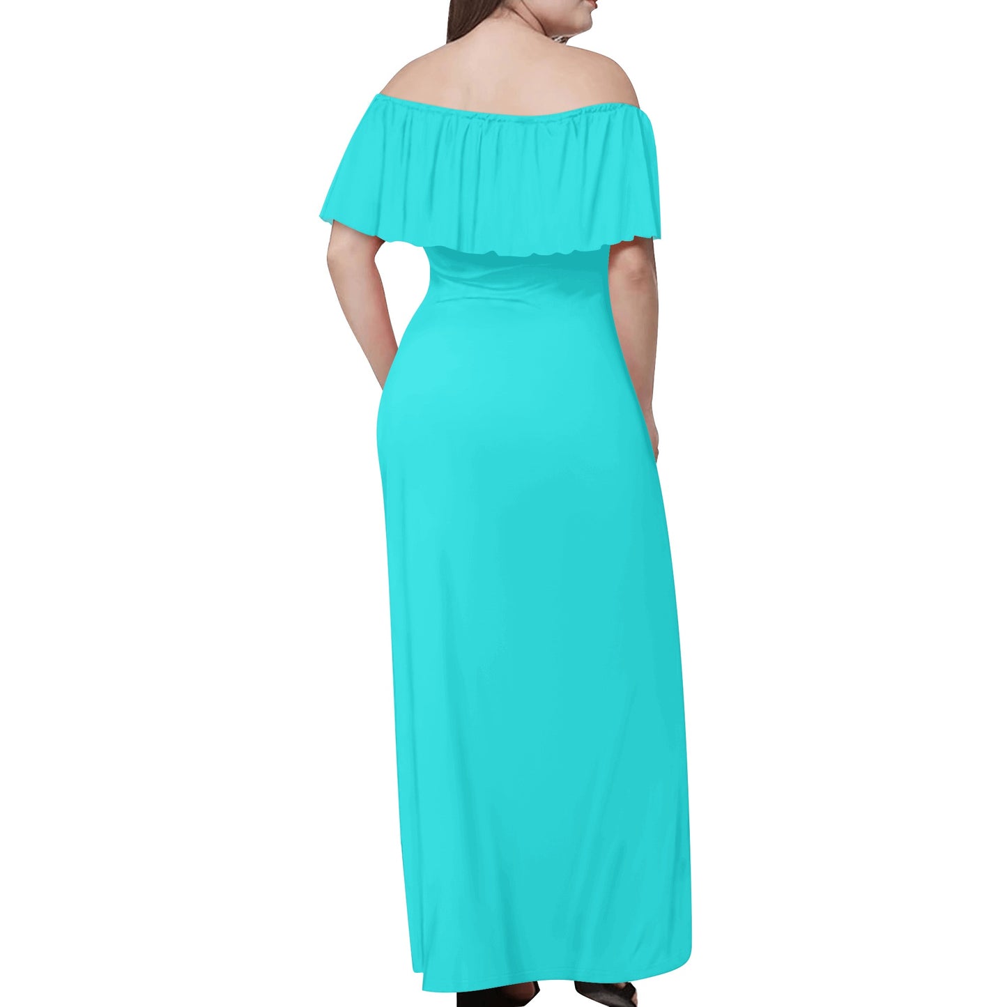 Womens Off-shoulder All Occasion Long Dress for Beach and Fine Dining in White, Teal & Black - OCEANE