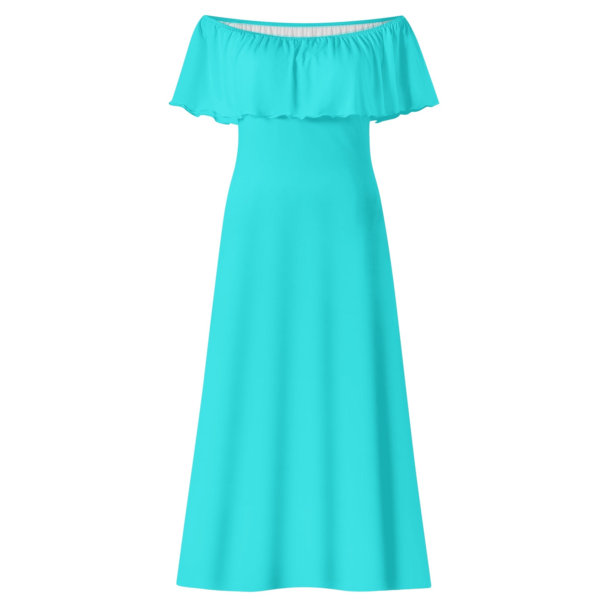 Womens Off-shoulder All Occasion Long Dress for Beach and Fine Dining in White, Teal & Black - OCEANE