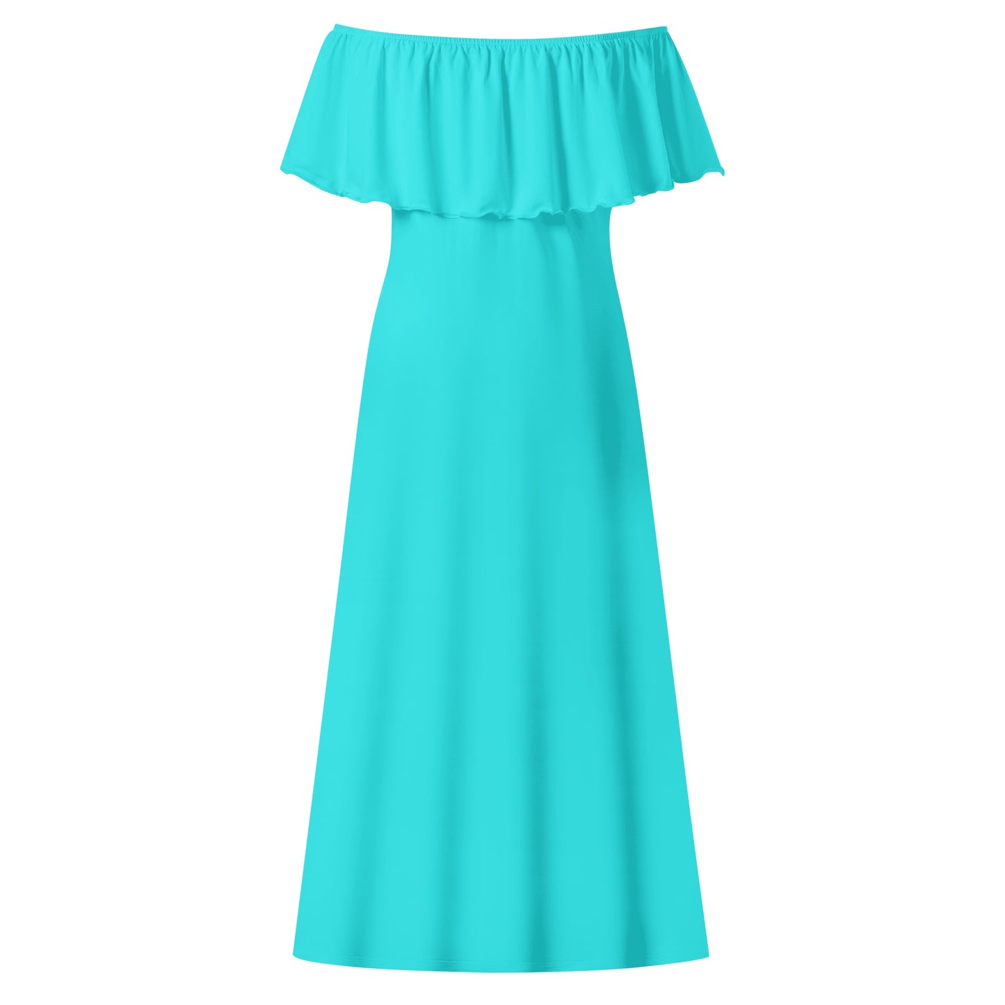 Womens Off-shoulder All Occasion Long Dress for Beach and Fine Dining in White, Teal & Black - OCEANE