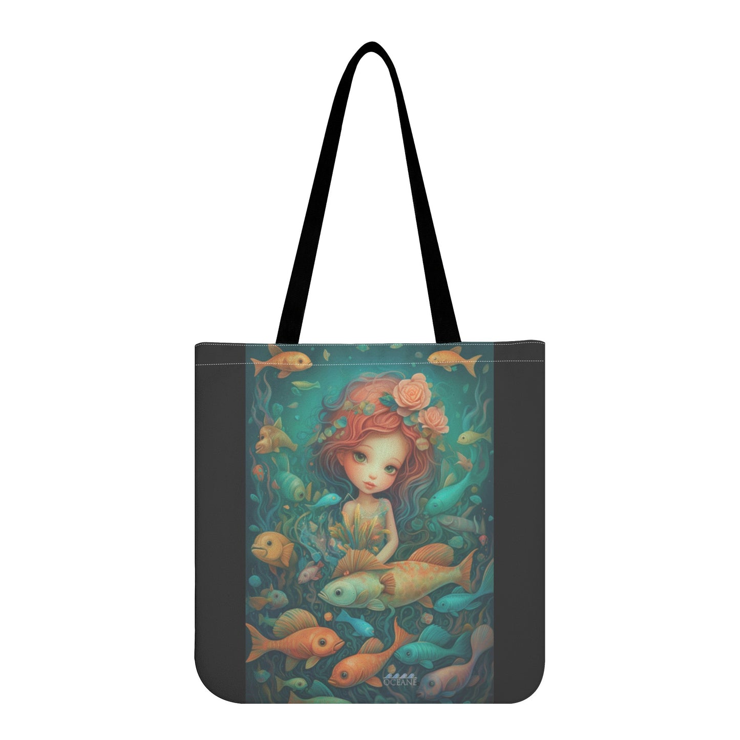 Mermaid Fish Friends Cloth Tote Bag Beautiful!  Teal, Tan, & Black - OCEANE