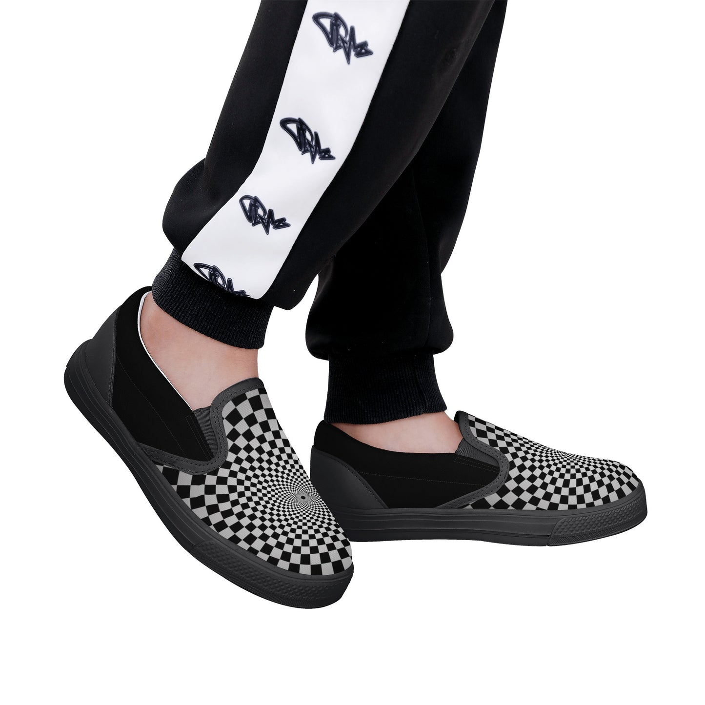 Kids Slip On Black Geometric Spiral Look Shoes - OCEANE