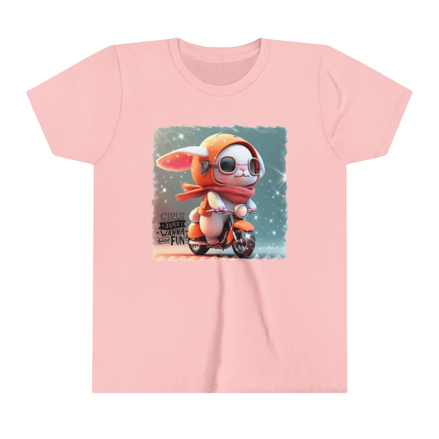 ADORABLE ROADSTER BUNNY GIRLS JUST WANNA HAVE FUN Ocean Wave Youth Short Sleeve Tee - OCEANE