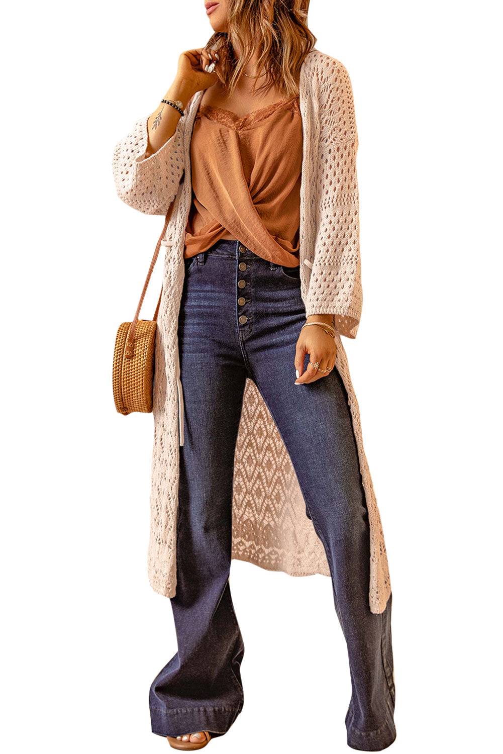 Dropped Shoulder Long Sleeve Crochet Duster Cardigan - OCEANE