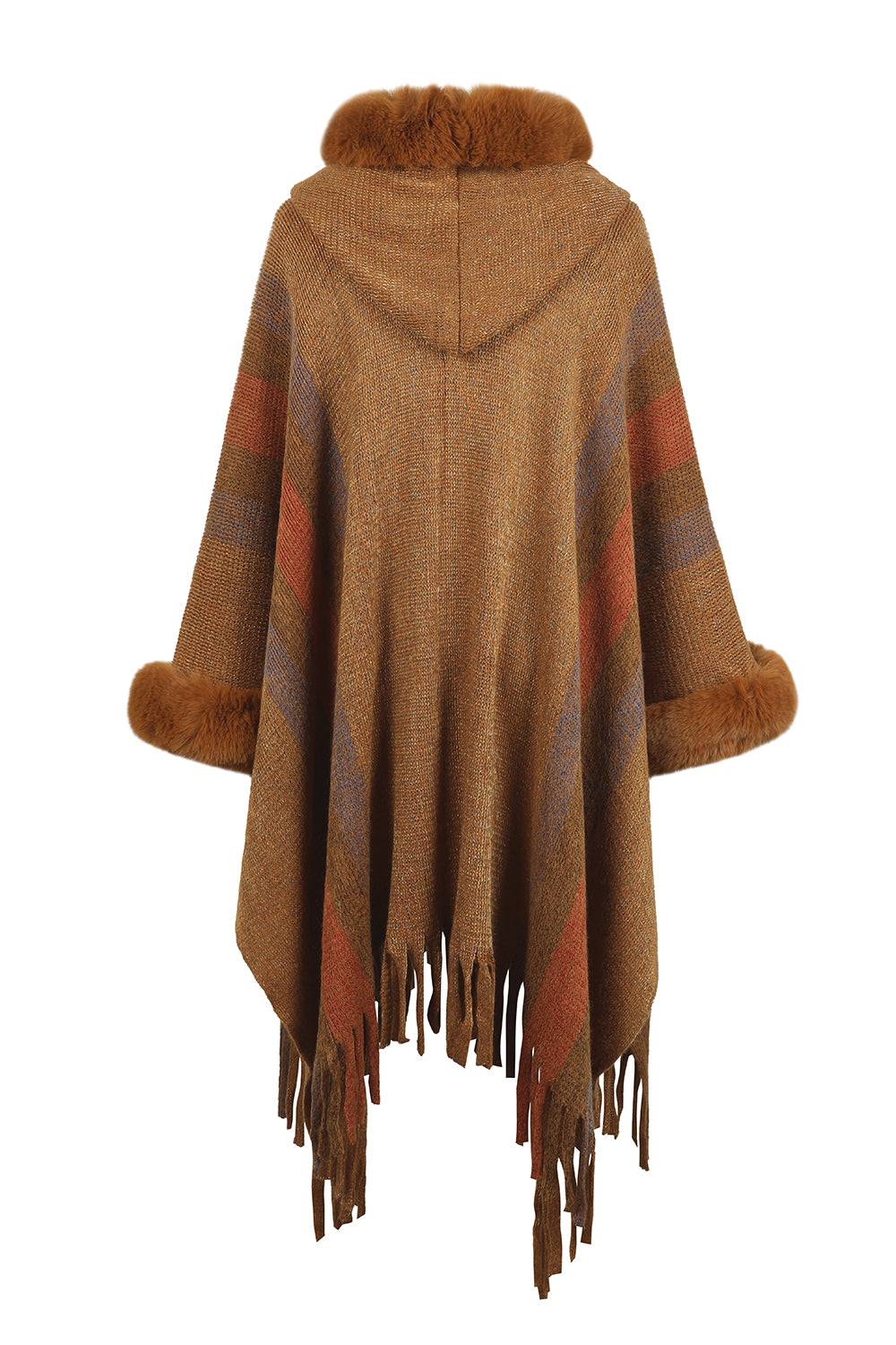 Color Block Fringe Detail Poncho 4 Color Styles to Choose! - OCEANE