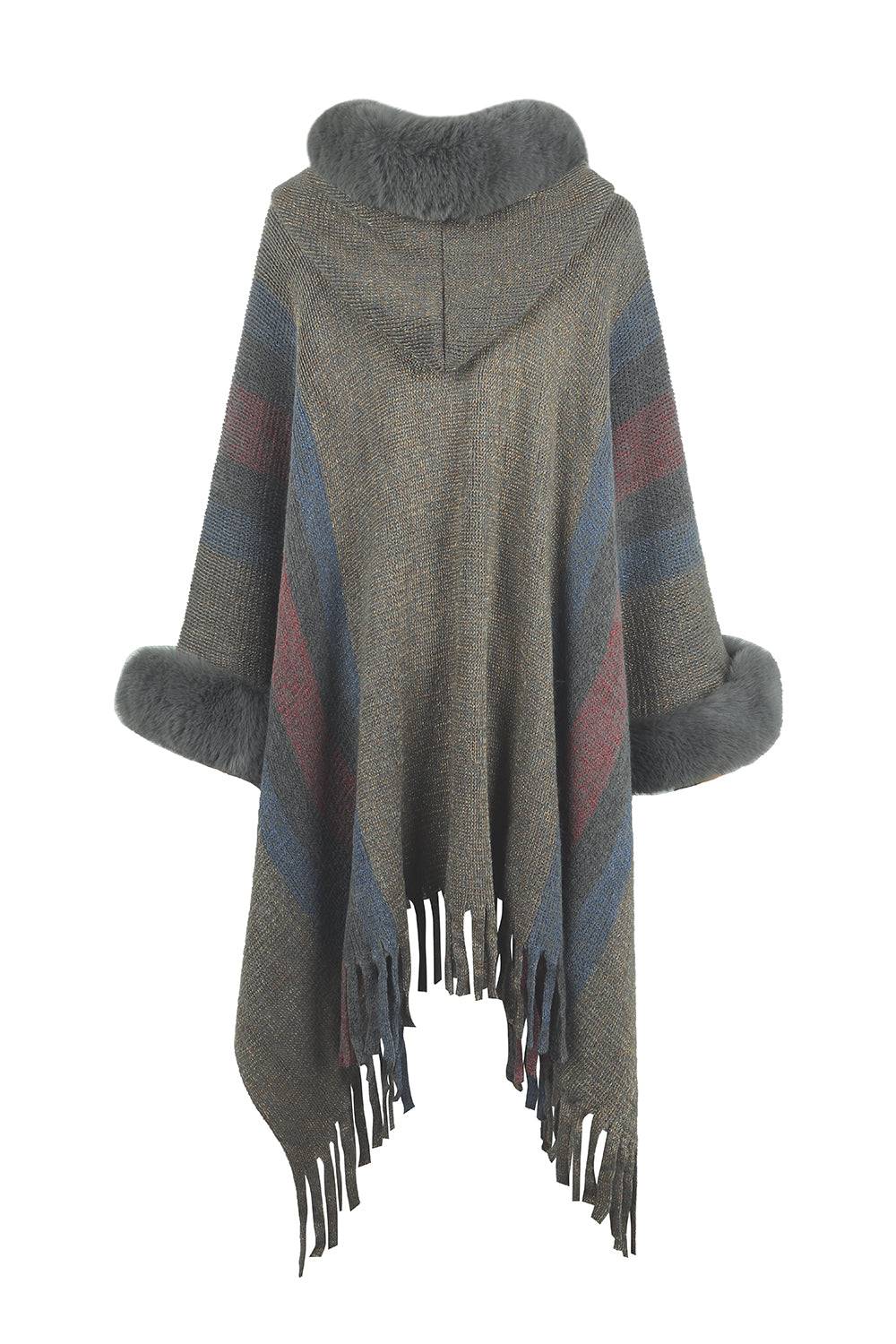 Color Block Fringe Detail Poncho 4 Color Styles to Choose! - OCEANE