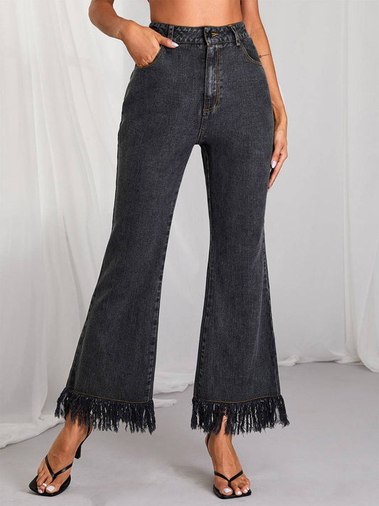 Fringe Detail Wide Leg Jeans - OCEANE