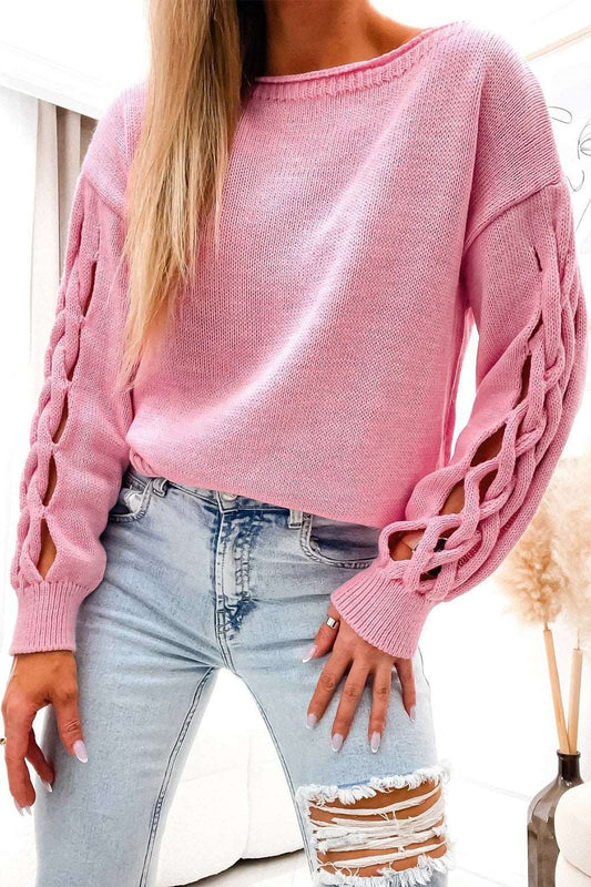 Cutout Crisscross Drop Shoulder Sweater - OCEANE