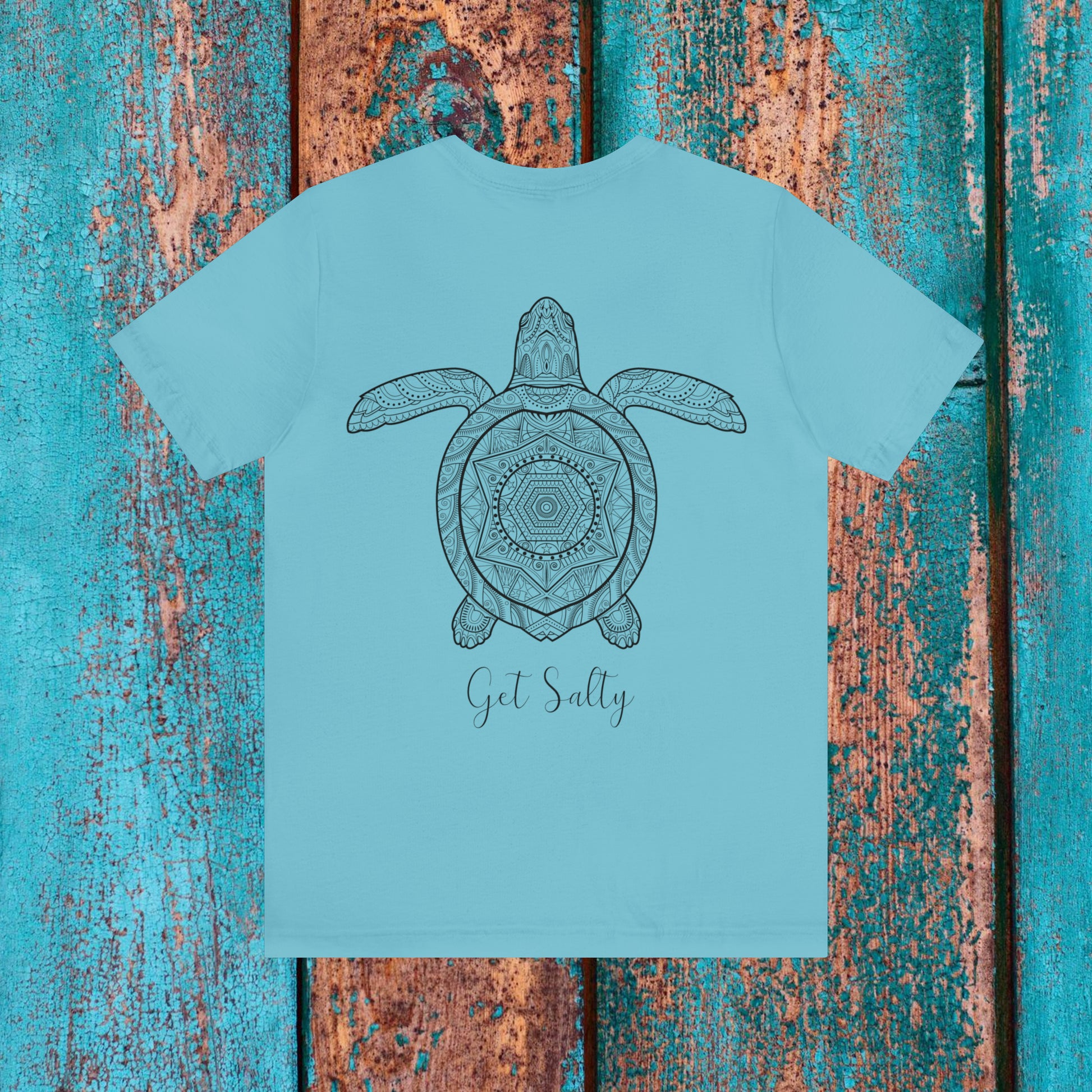 GET SALTY Living the Ocean Life, Turtle print -black- on Super Soft Jersey Short Sleeve Tee - OCEANE