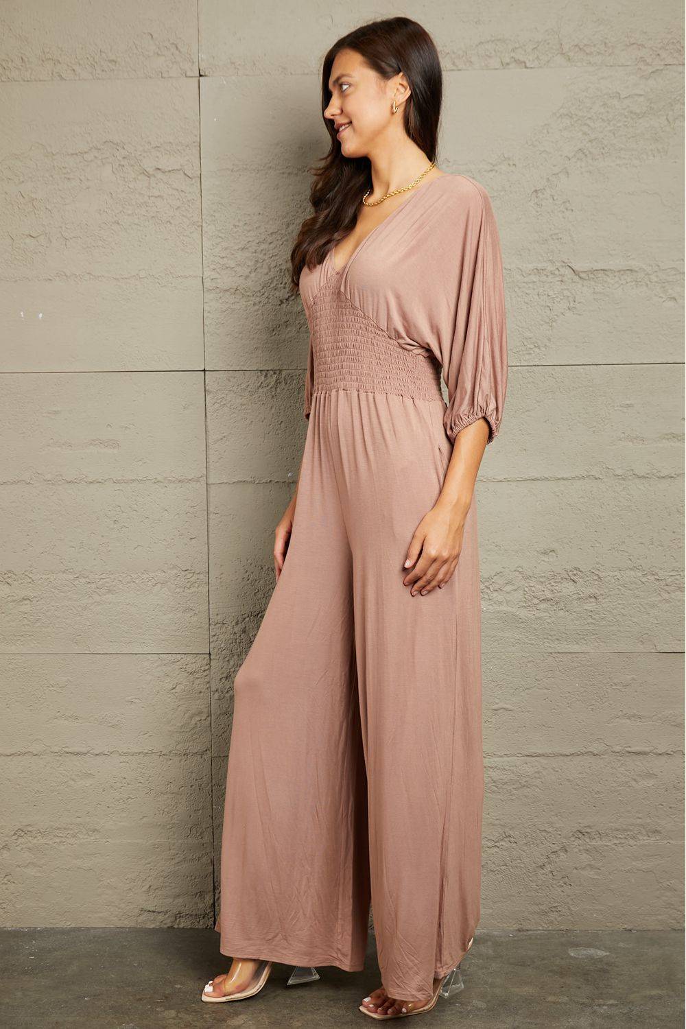 Culture Code Full Size Smocking Waist Jumpsuit - OCEANE