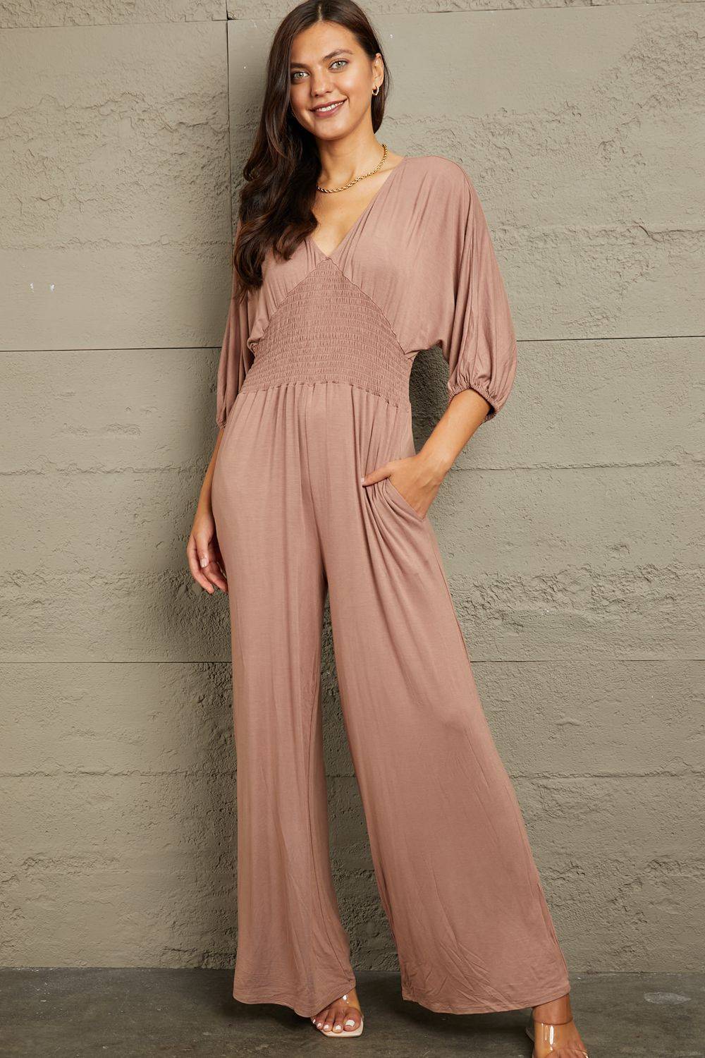 Culture Code Full Size Smocking Waist Jumpsuit - OCEANE