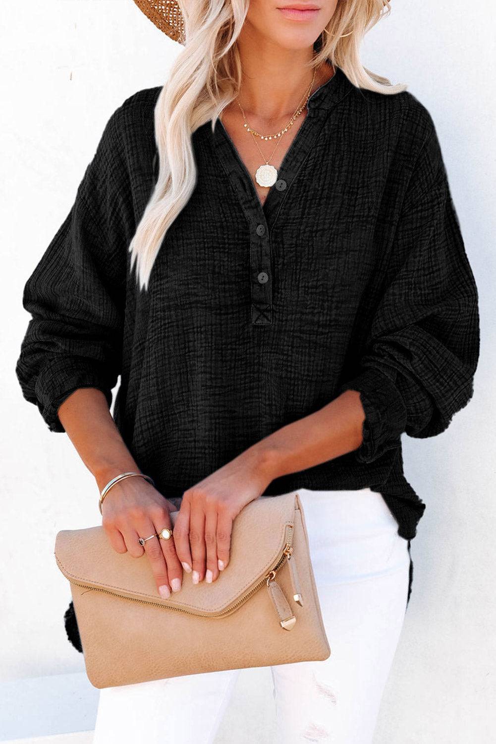 Buttoned Long Sleeve Blouse - OCEANE