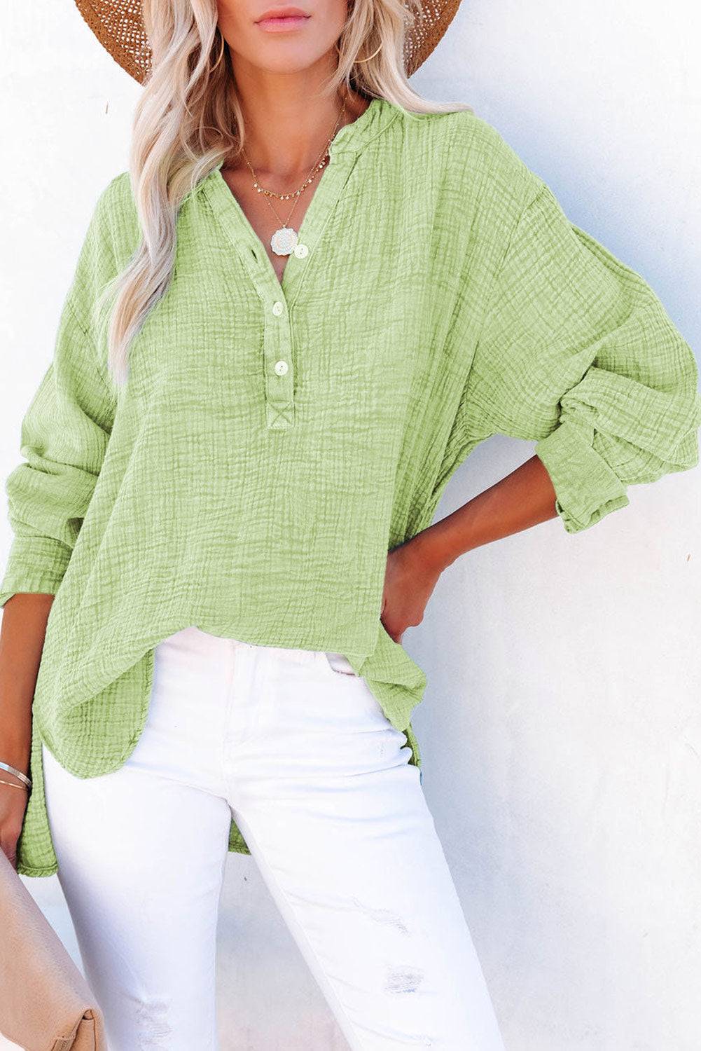 Buttoned Long Sleeve Blouse - OCEANE