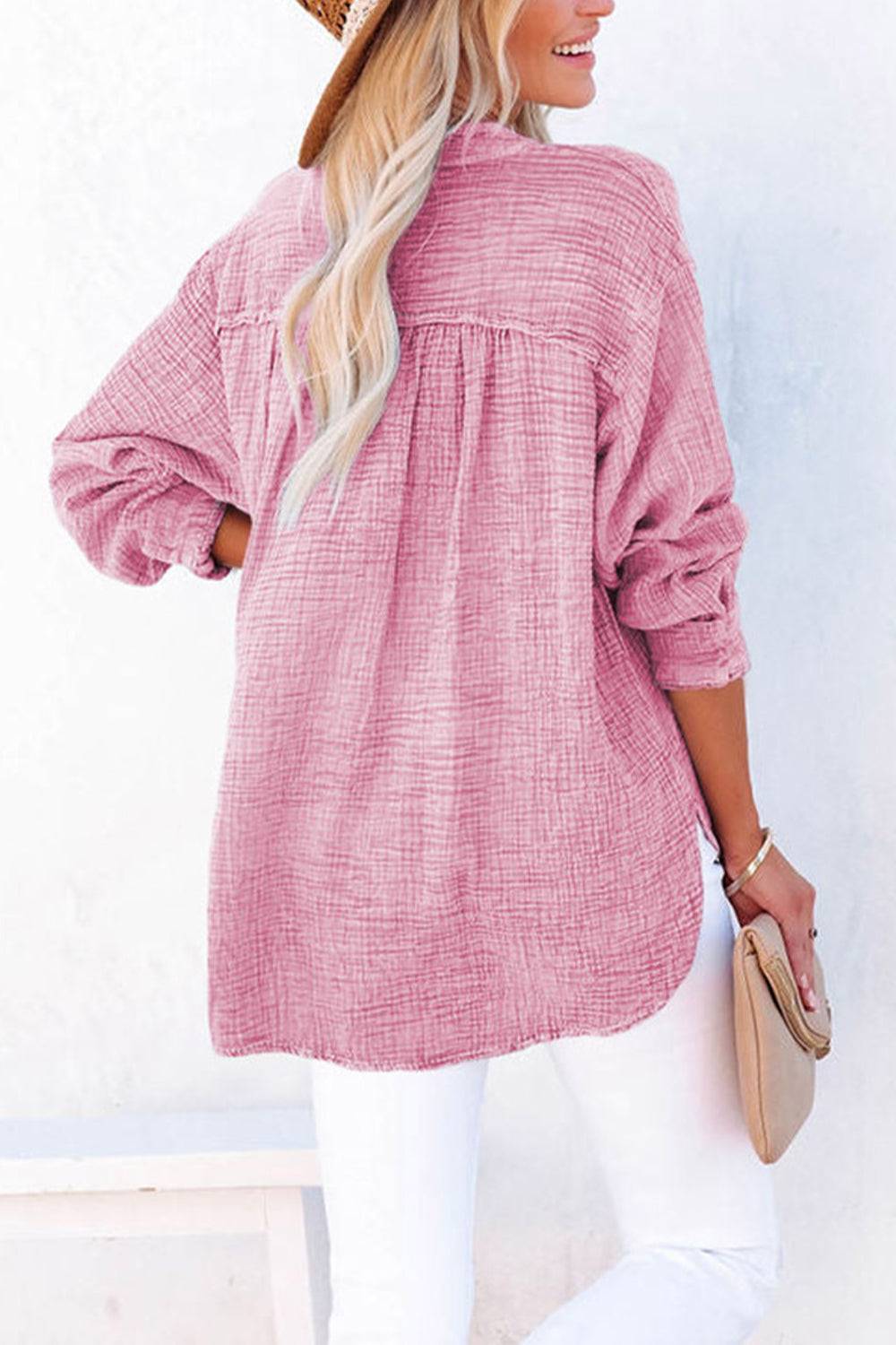 Buttoned Long Sleeve Blouse - OCEANE