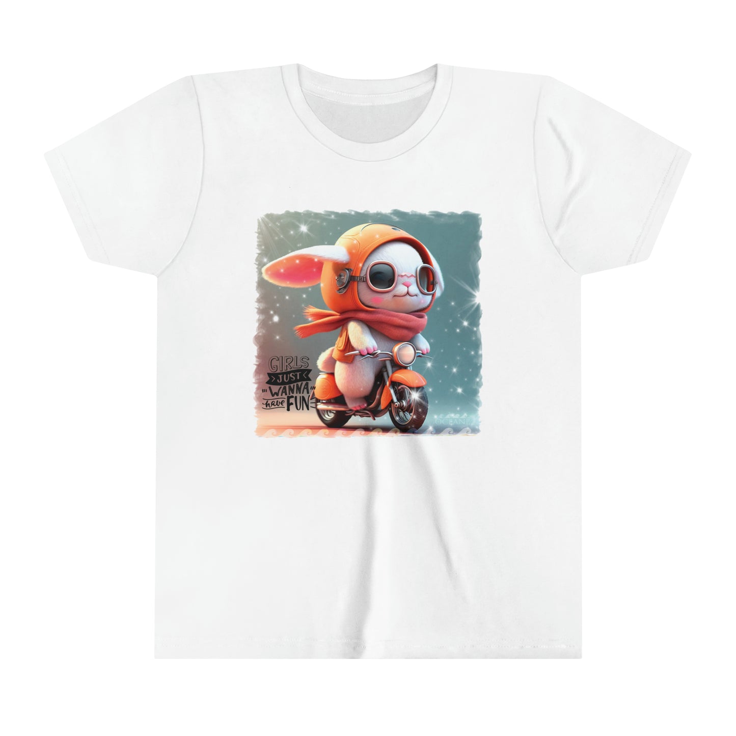 ADORABLE ROADSTER BUNNY GIRLS JUST WANNA HAVE FUN Ocean Wave Youth Short Sleeve Tee - OCEANE