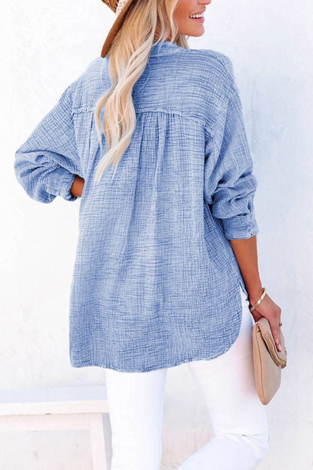 Buttoned Long Sleeve Blouse - OCEANE