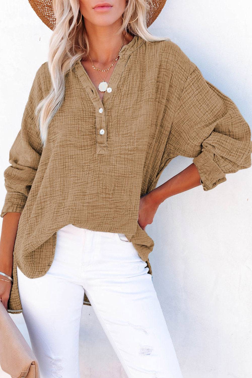 Buttoned Long Sleeve Blouse - OCEANE