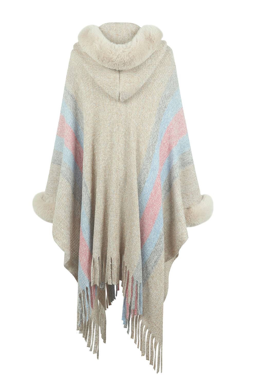 Color Block Fringe Detail Poncho 4 Color Styles to Choose! - OCEANE