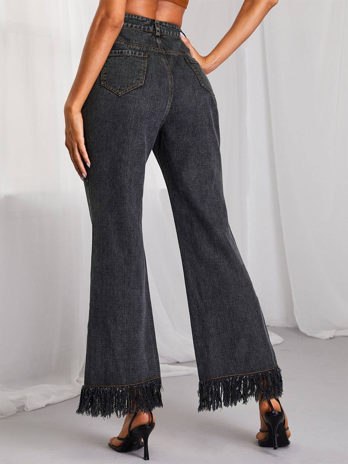 Fringe Detail Wide Leg Jeans - OCEANE