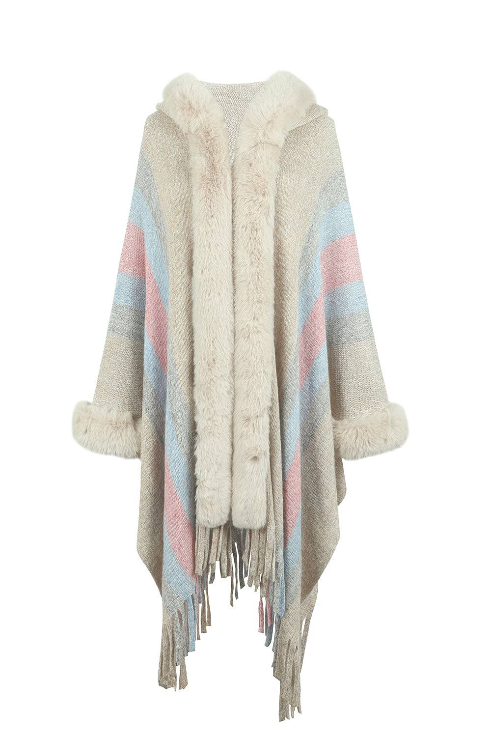 Color Block Fringe Detail Poncho 4 Color Styles to Choose! - OCEANE