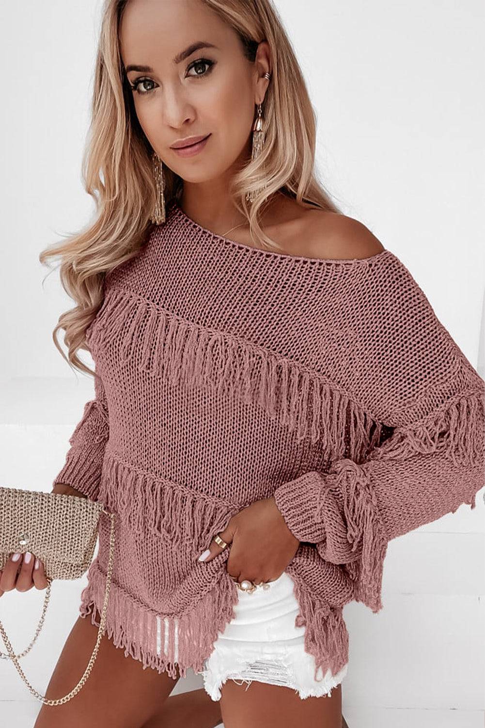 Fringe Detail Long Sleeve Sweater - OCEANE