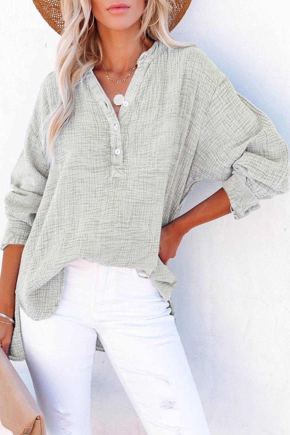 Buttoned Long Sleeve Blouse - OCEANE