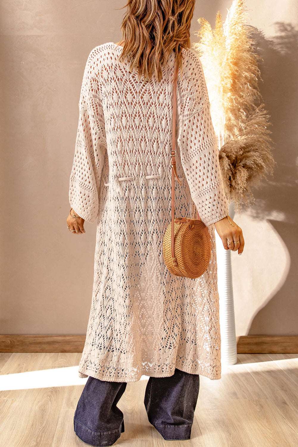 Dropped Shoulder Long Sleeve Crochet Duster Cardigan - OCEANE