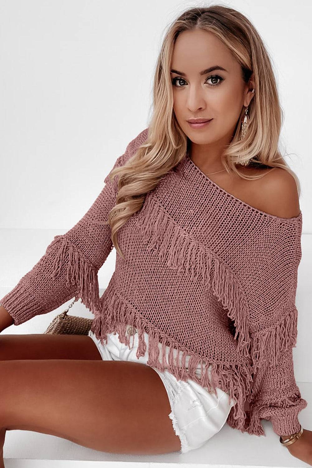 Fringe Detail Long Sleeve Sweater - OCEANE