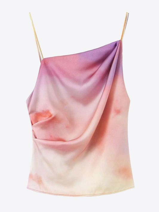 Tie-Dye Asymmetrical Neck Ruched Cami - OCEANE