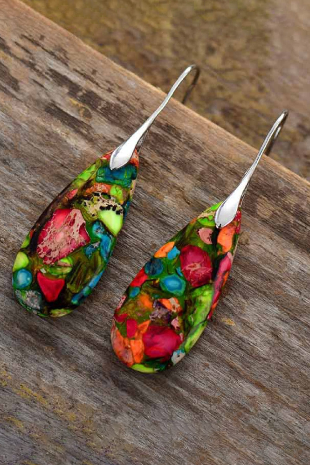 Handmade Teardrop Shape Natural Stone Dangle Earrings - OCEANE