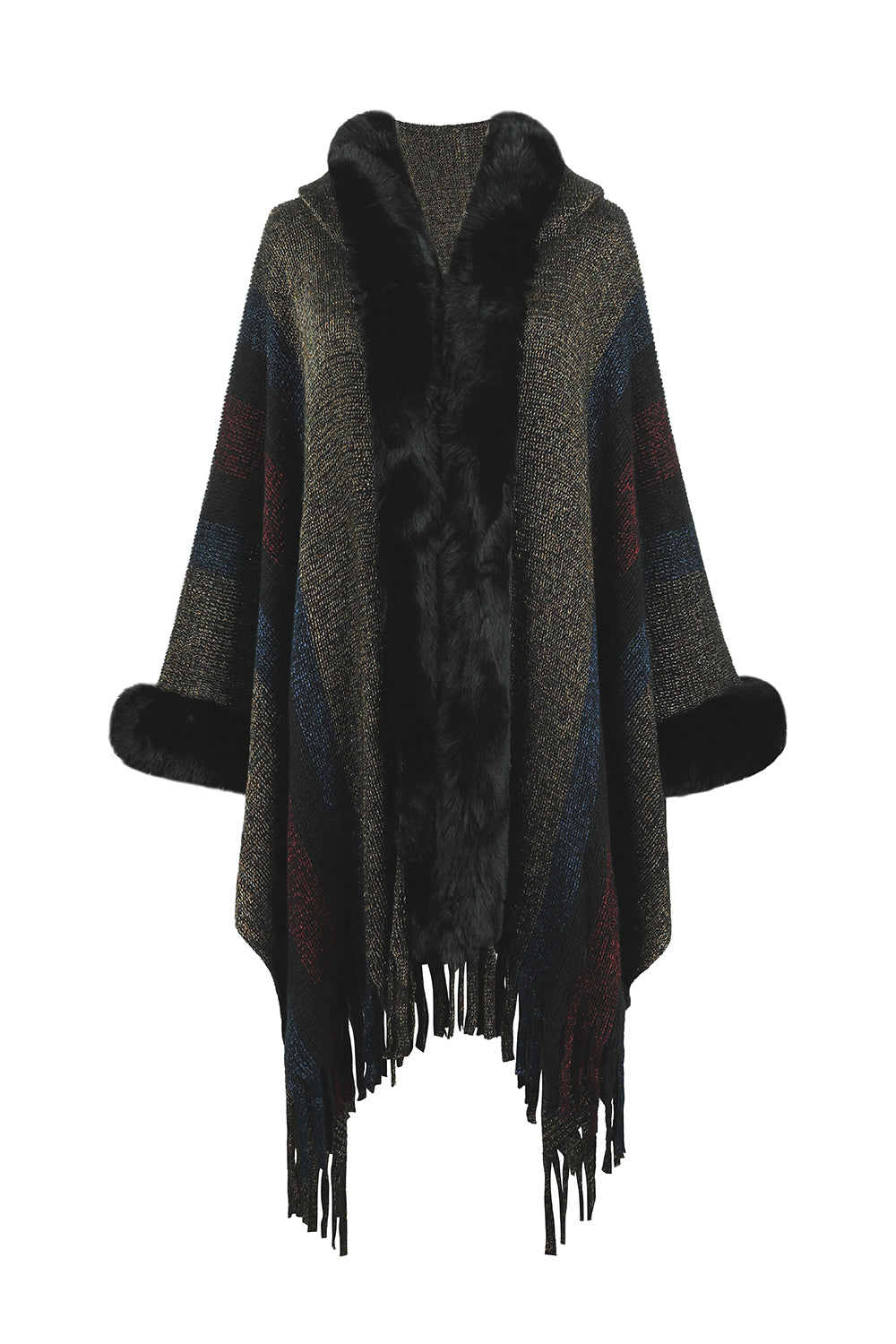 Color Block Fringe Detail Poncho 4 Color Styles to Choose! - OCEANE